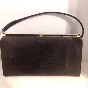 Vintage Naturalizer Brown Embossed Leather Handbag With Gold Tone Hardware